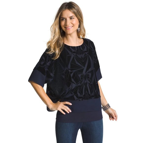 NWOT Womens Size Large 12 Chicos 2 Navy Blue Tina Velvet Two-In-One Top - Picture 1 of 6
